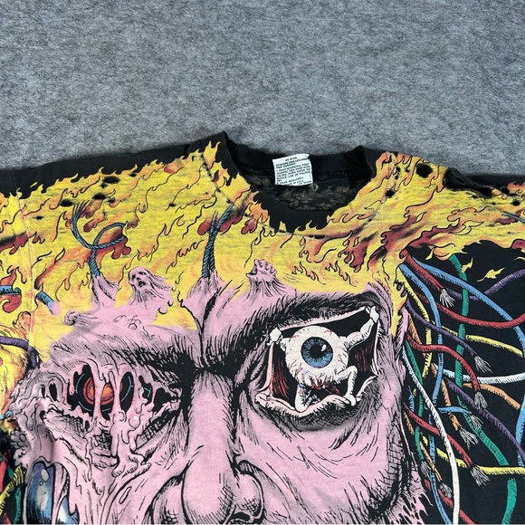 Vintage Liquid Blue Shirt Mens XL Black 90s Overload Rare Wolverine‎ X-Men AOP - Picture 2 of 12